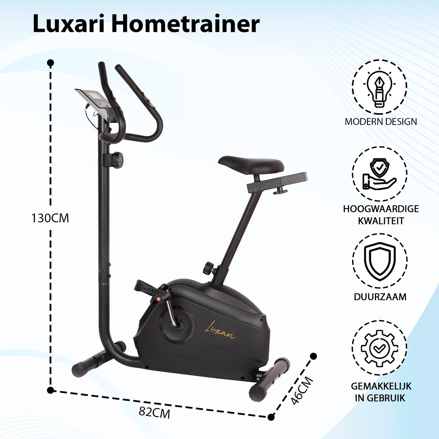 Luxari Hometrainer - 6 kg vliegwiel - Verstelbaar zadel - Hartslagsensor - Inclusief I-pad/tablet houder - Super stille modus - Zwart - Hometrainer voor thuis - Trainingsfiets - Fitness fiets