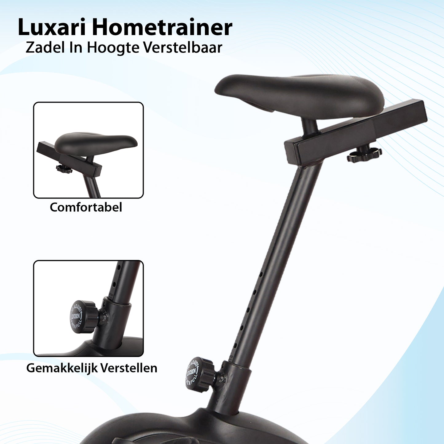 Luxari Hometrainer - 6 kg vliegwiel - Verstelbaar zadel - Hartslagsensor - Inclusief I-pad/tablet houder - Super stille modus - Zwart - Hometrainer voor thuis - Trainingsfiets - Fitness fiets