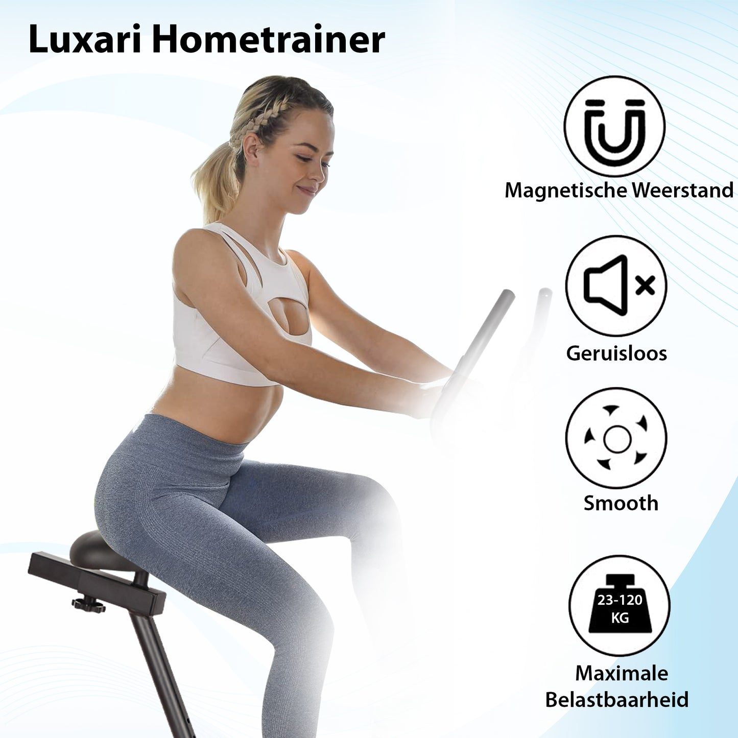 Luxari Hometrainer - 6 kg vliegwiel - Verstelbaar zadel - Hartslagsensor - Inclusief I-pad/tablet houder - Super stille modus - Zwart - Hometrainer voor thuis - Trainingsfiets - Fitness fiets