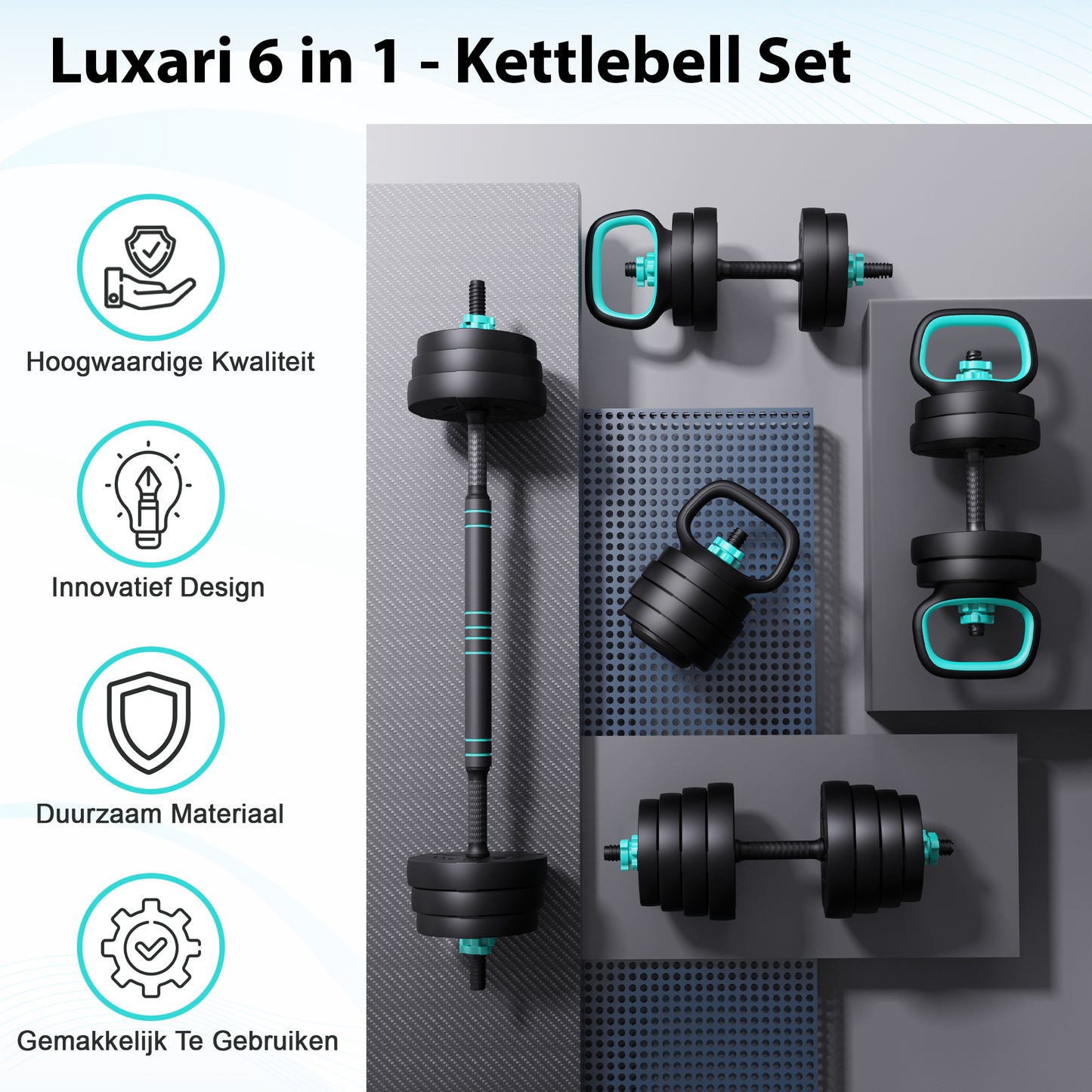 Luxari - 6 in 1 Kettlebell Set 20 KG