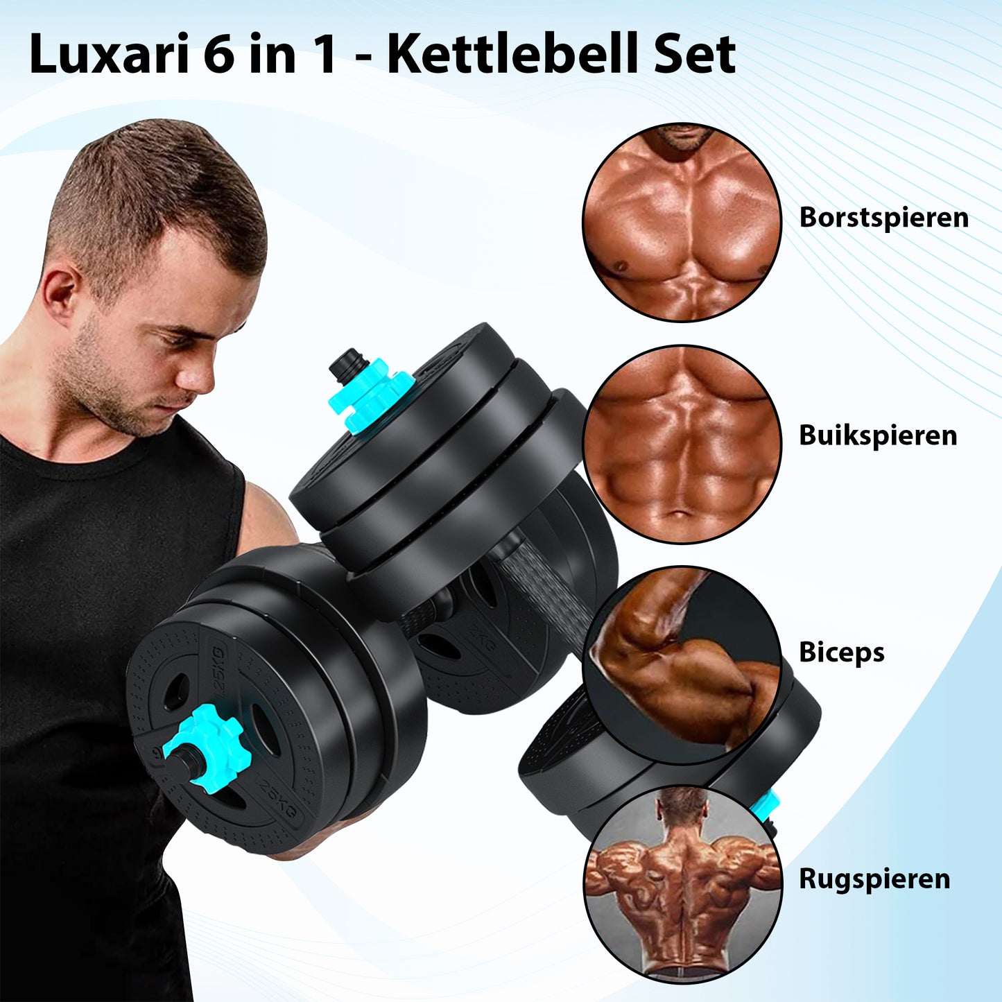 Luxari - 6 in 1 Kettlebell Set 20 KG