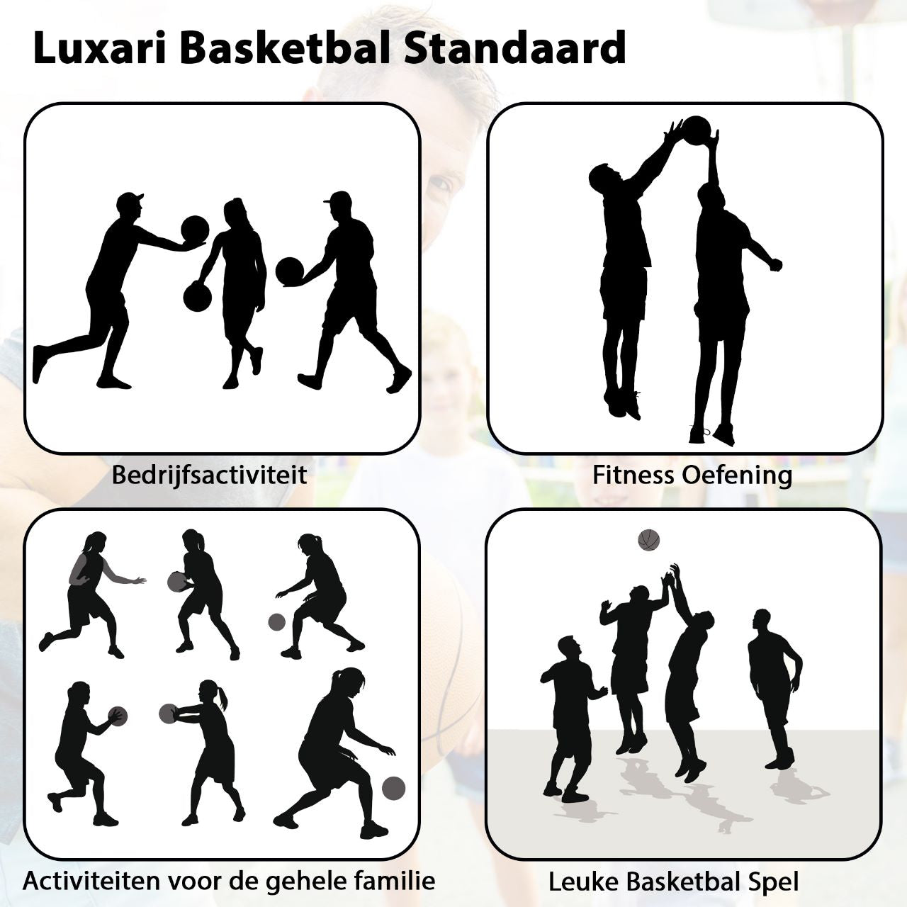 Luxari Basketbalpaal Pro - In Hoogte Verstelbaar: 180 - 215 cm - Basketbalring - Stevige Voetstuk - Zwart