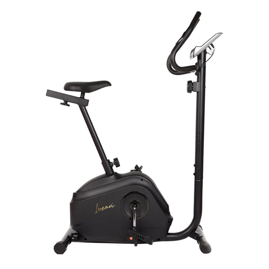 Luxari Hometrainer - 6 kg vliegwiel - Verstelbaar zadel - Hartslagsensor - Inclusief I-pad/tablet houder - Super stille modus - Zwart - Hometrainer voor thuis - Trainingsfiets - Fitness fiets
